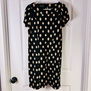 AB Studio XL Black Beige Polka Dot Shift Dress Knee Length Short Sleeve